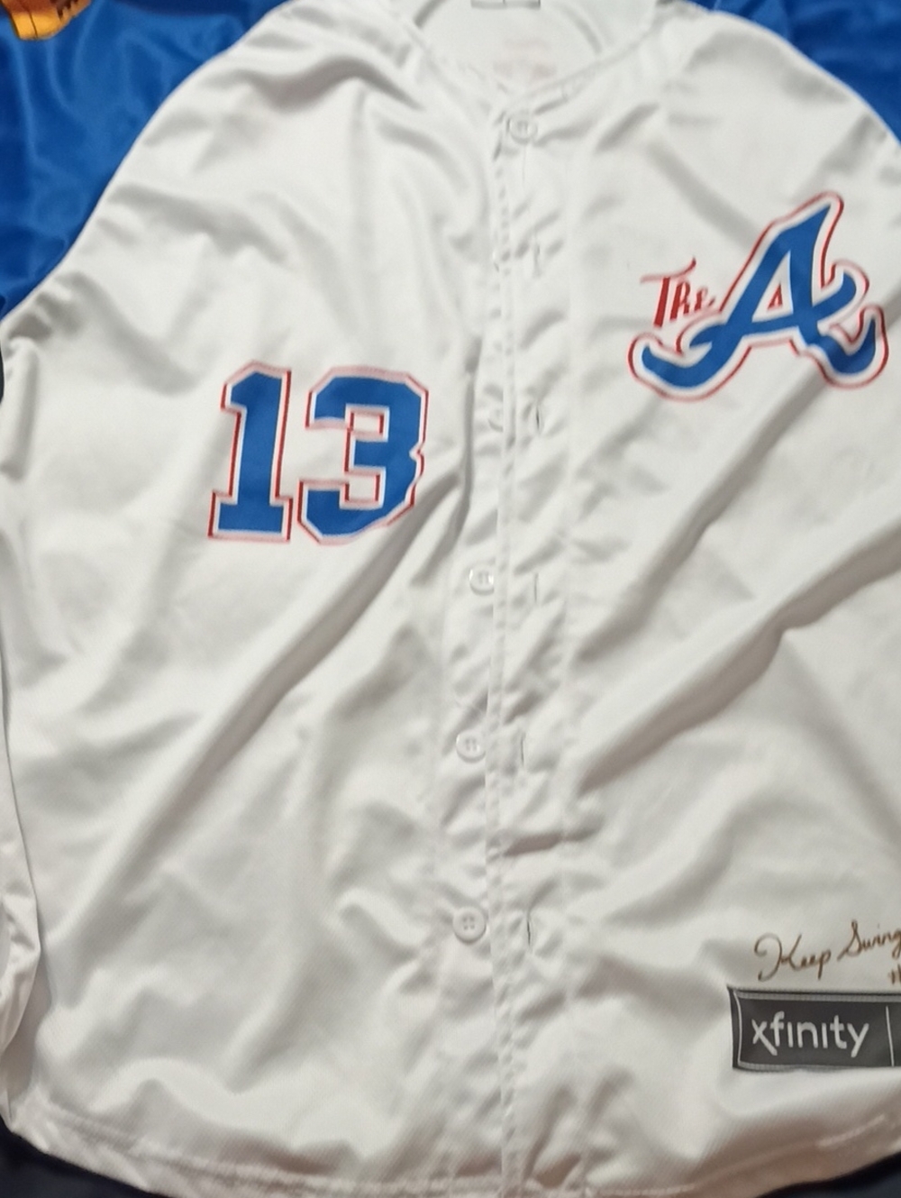 Nike MLB White Button-Front Jersey with Blue and Red Accents
